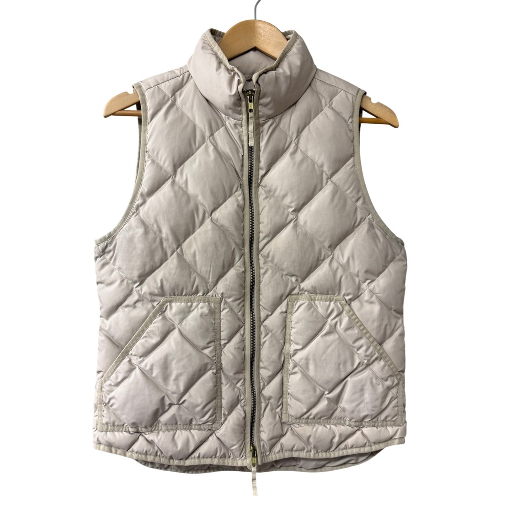 J.Crew Womens Diamond Quilted Down Fill Puffer Vest Size M Tan Zip Up Pockets